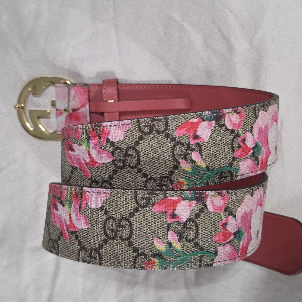 Gucci Blooms Floral Belt Pink Gold GG Buckle - Picture 5 of 16